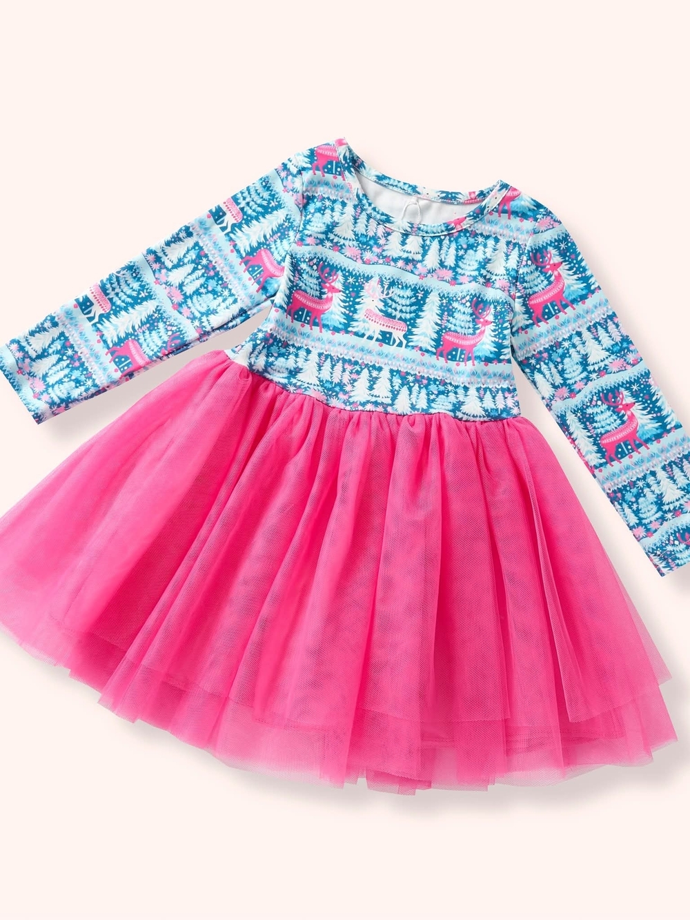 Kids Pink Tulle Holiday Dress with Printed Bodice